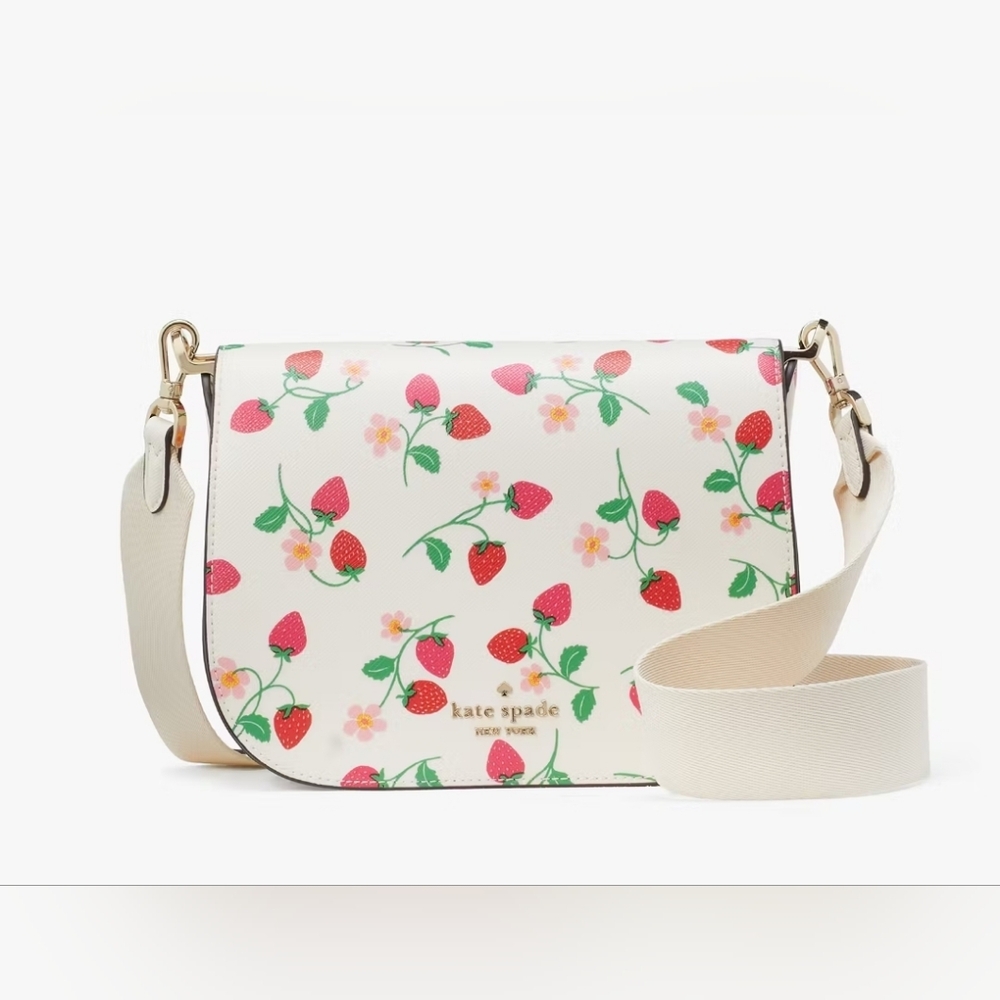 Kate Spade ♠️ $349 RETAIL Madison🍓Strawberry🍓Vine Saddle Bag NWT